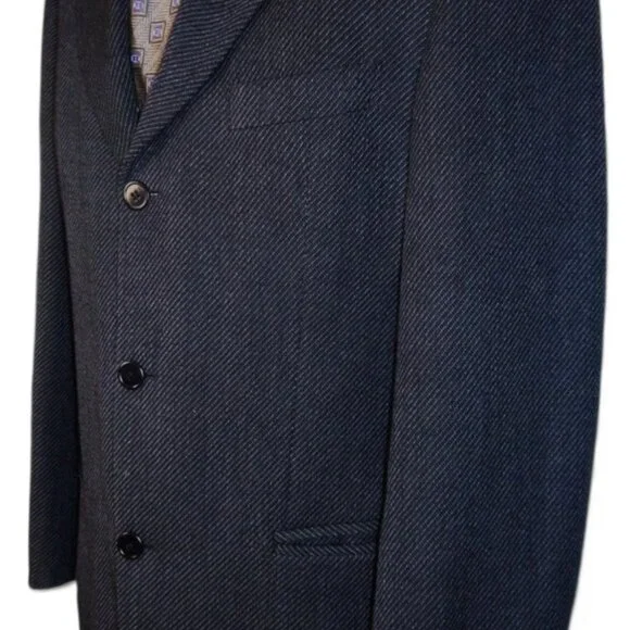 BOSS Hugo Boss Navy Gray Wool Sport Coat Blazer 40R Neiman Marcus